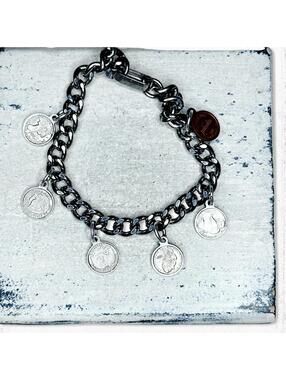 5603gc. Faux Coin Vintage Charm Bracelet